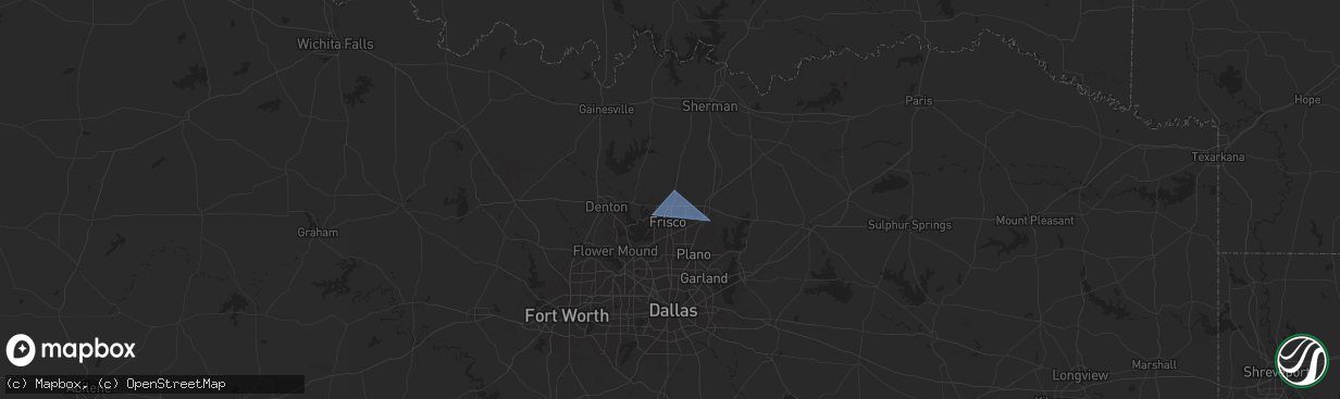 Hail map in Prosper, TX on July 10, 2025
