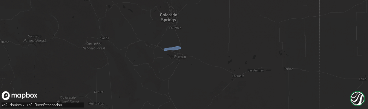 Hail map in Pueblo, CO on July 10, 2025