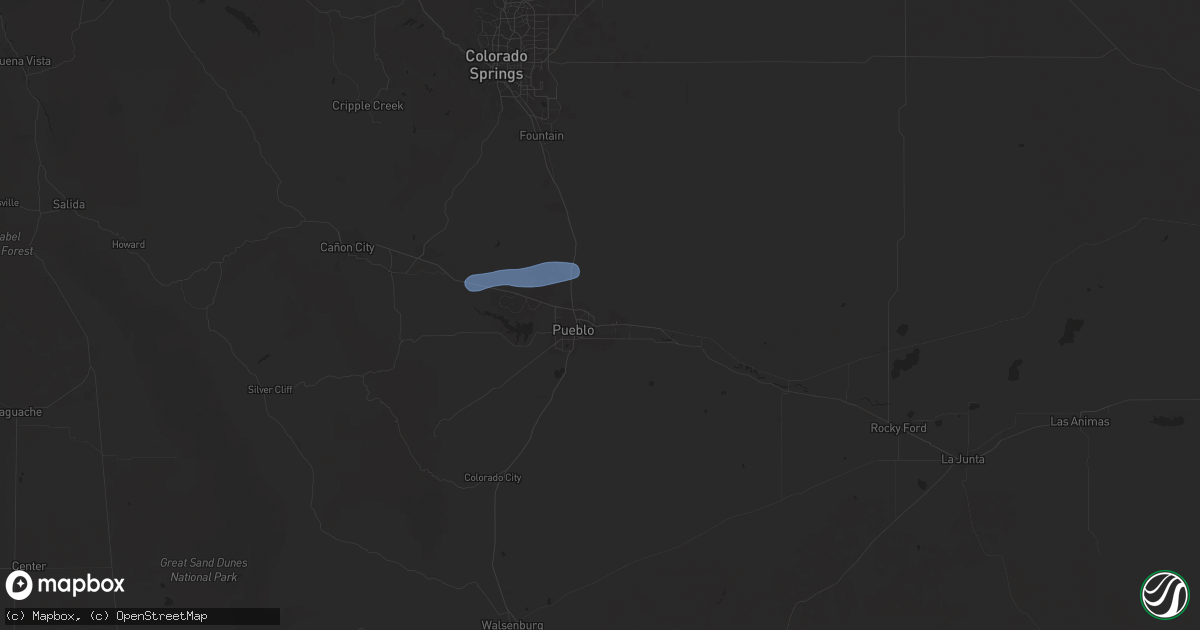 Hail map in Pueblo, CO on July 10, 2025