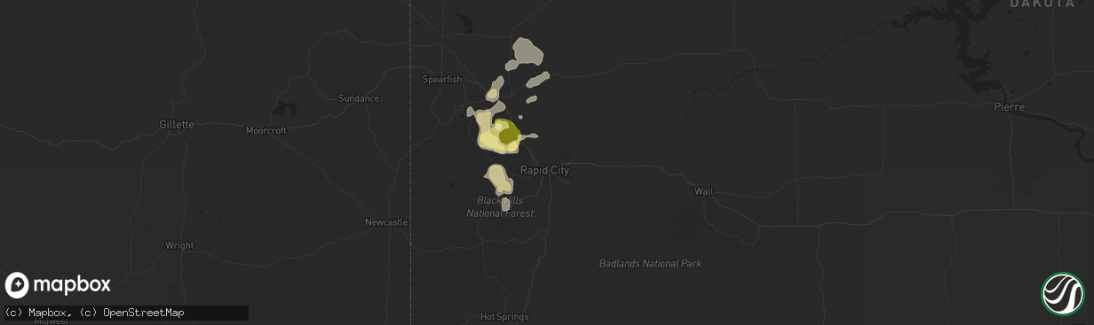 Hail map in Rapid City, SD on July 10, 2025