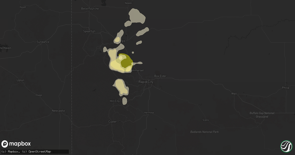 Hail map in Rapid City, SD on July 10, 2025