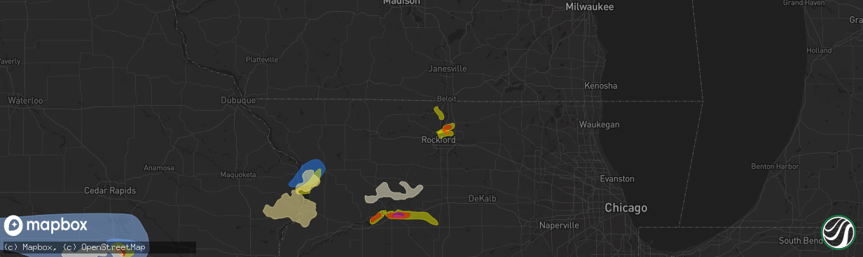 Hail map in Rockford, IL on July 10, 2025