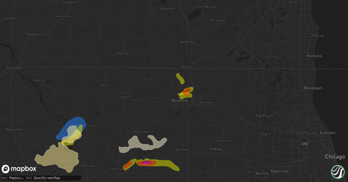 Hail map in Rockford, IL on July 10, 2025