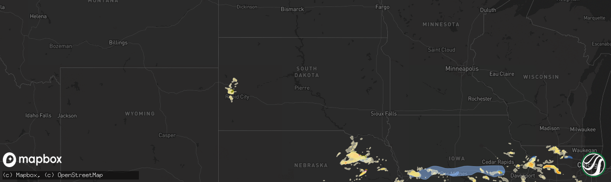 Hail map in South Dakota on July 10, 2025