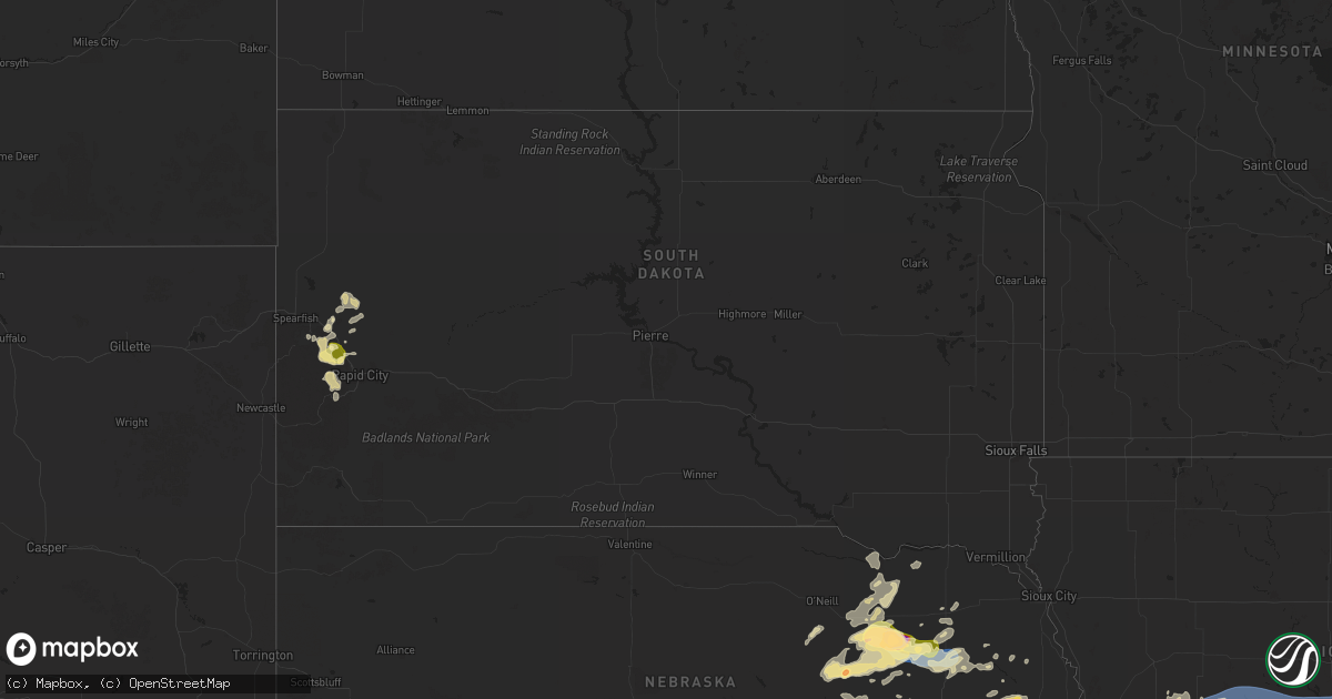 Hail map in South Dakota on July 10, 2025