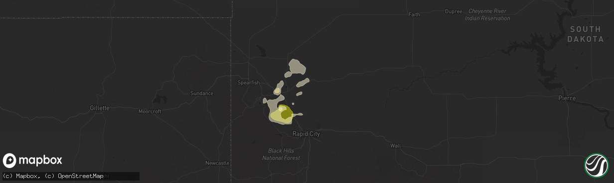 Hail map in Sturgis, SD on July 10, 2025
