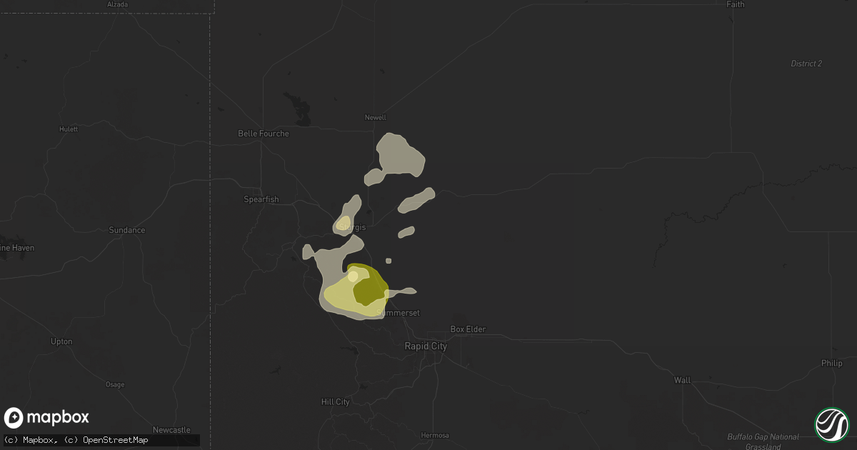 Hail map in Sturgis, SD on July 10, 2025