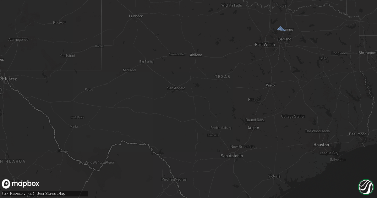 Hail map in Texas on July 10, 2025