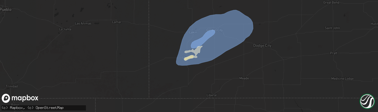 Hail map in Ulysses, KS on July 10, 2025