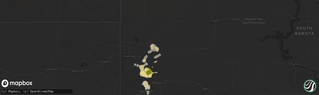 Hail map in Vale, SD on July 10, 2025