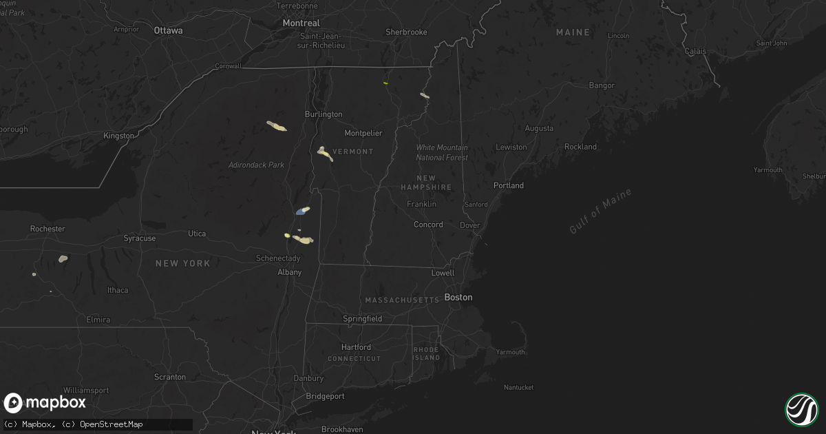 Hail map in Vermont on July 10, 2025