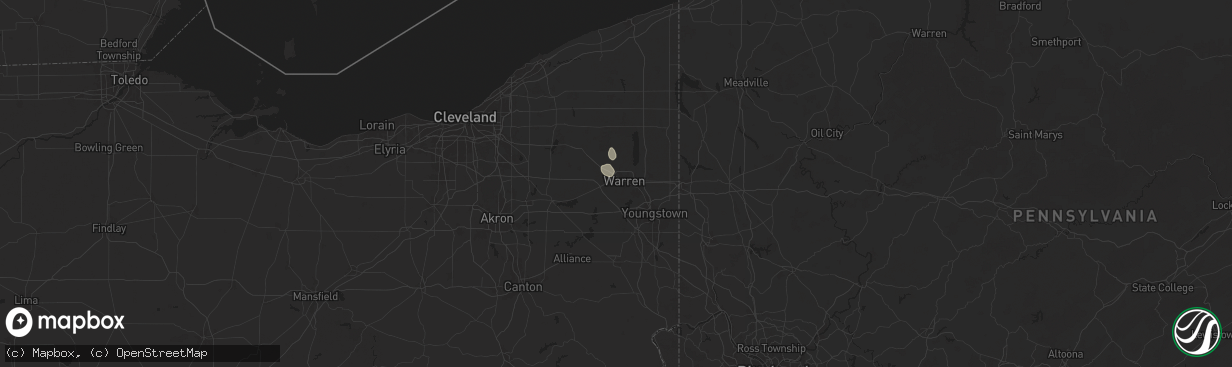 Hail map in Warren, OH on July 10, 2025