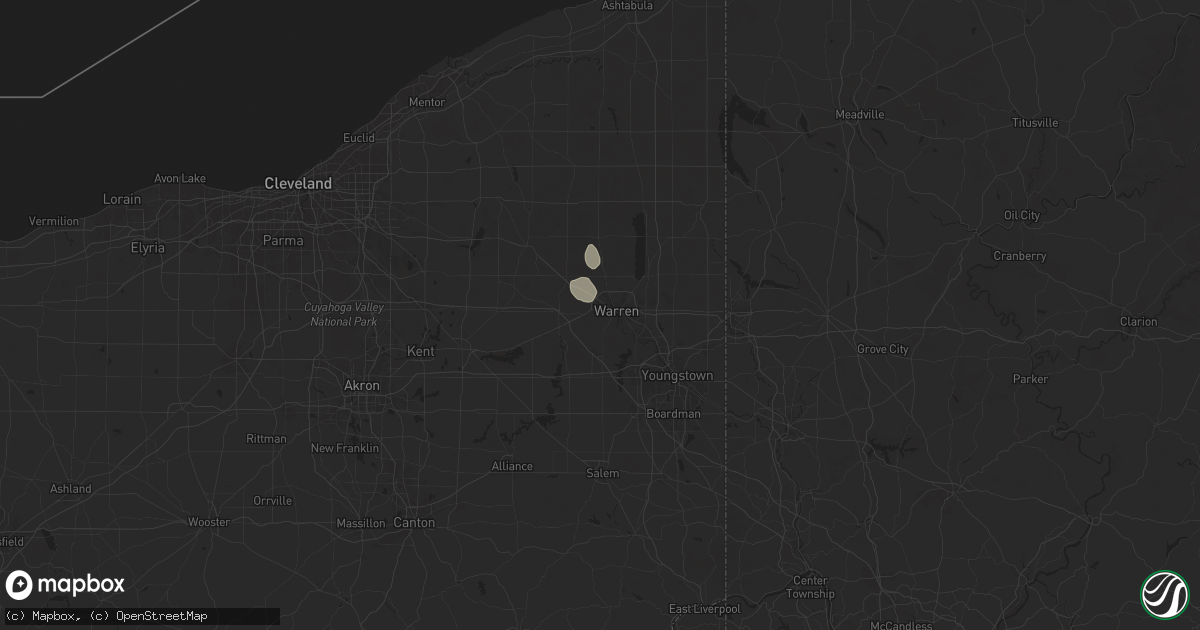 Hail map in Warren, OH on July 10, 2025