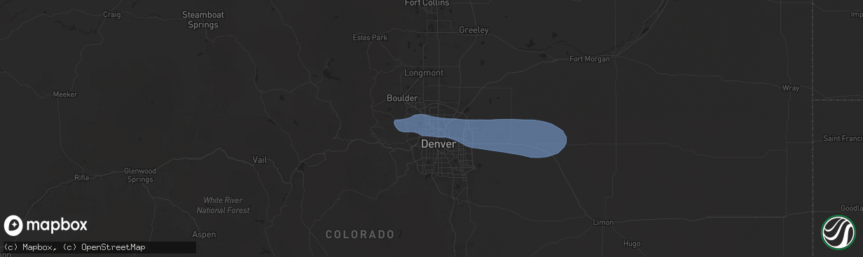Hail map in Westminster, CO on July 10, 2025