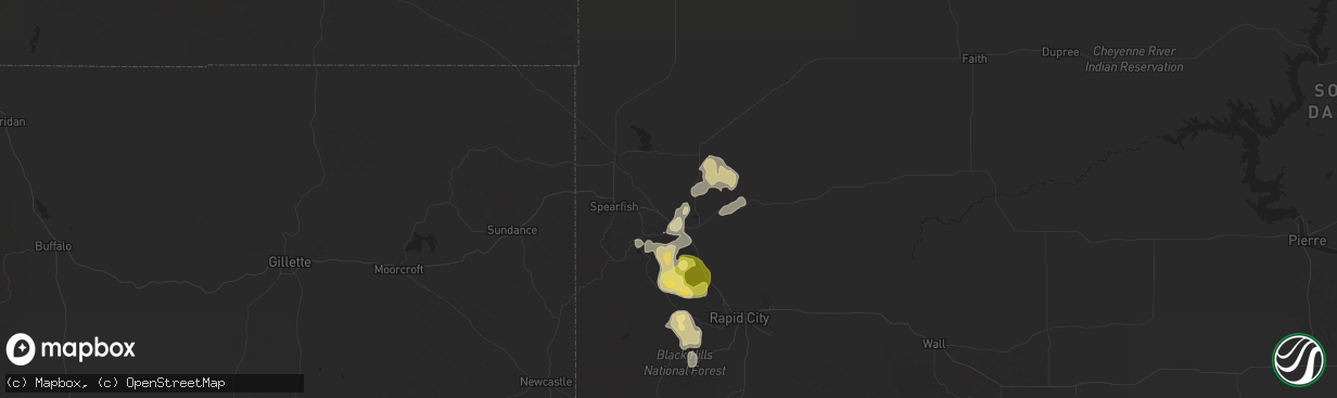 Hail map in Whitewood, SD on July 10, 2025