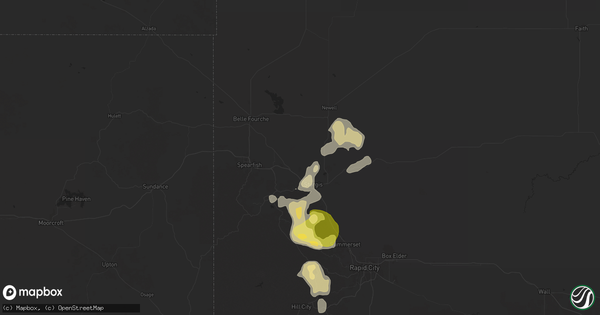 Hail map in Whitewood, SD on July 10, 2025