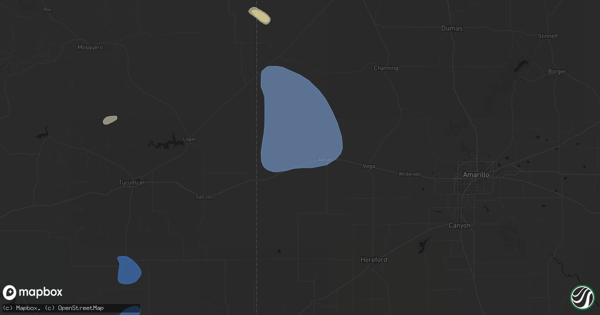 Hail map in Adrian, TX on July 10, 2026