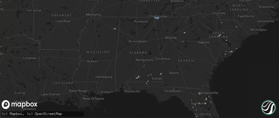 Hail map in Alabama on July 10, 2026