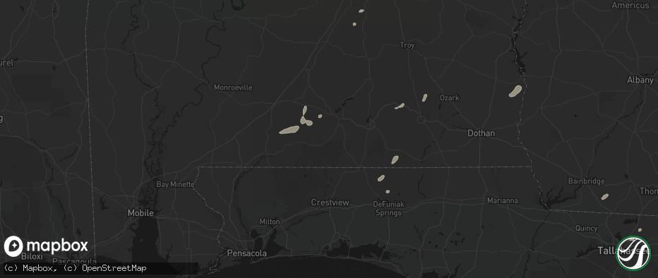 Hail map in Andalusia, AL on July 10, 2026