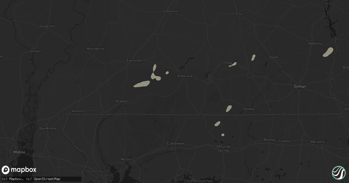 Hail map in Andalusia, AL on July 10, 2026
