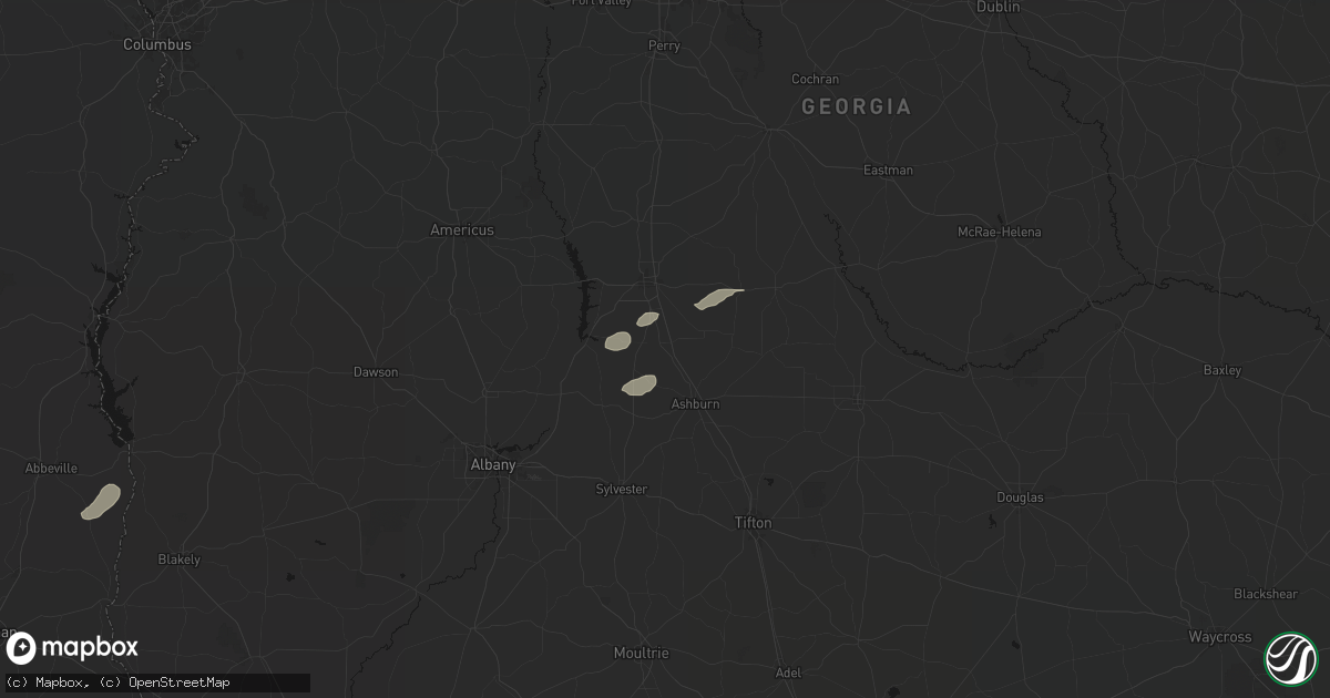 Hail map in Arabi, GA on July 10, 2026
