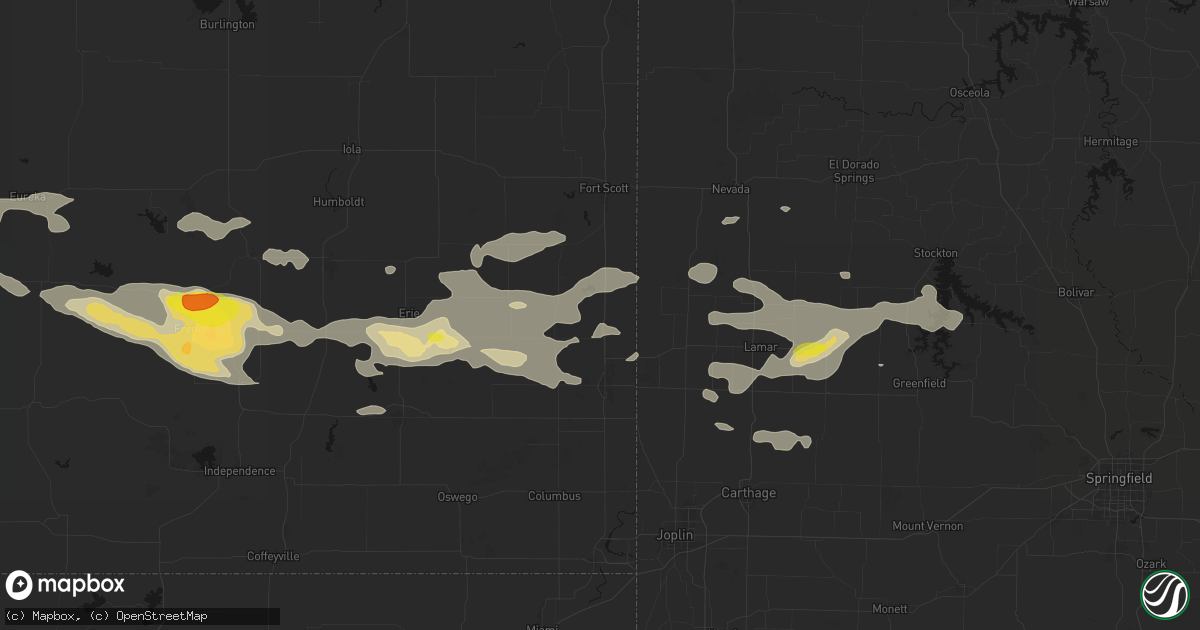 Hail map in Arma, KS on July 10, 2026