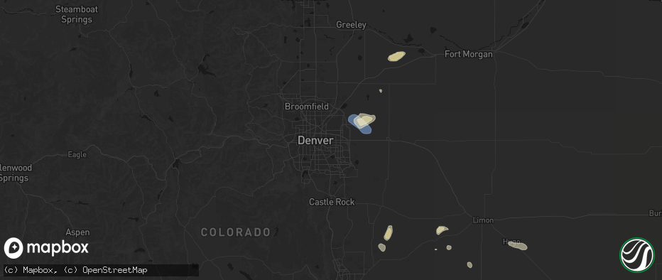 Hail map in Aurora, CO on July 10, 2026
