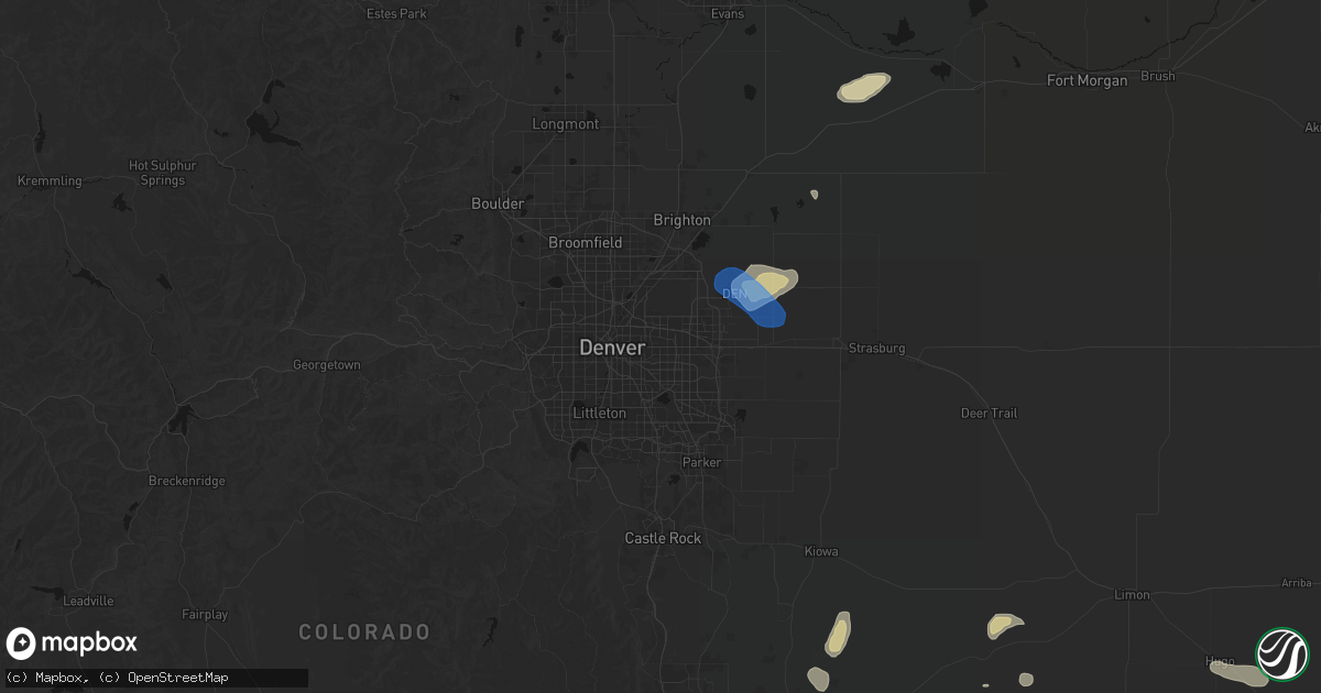Hail map in Aurora, CO on July 10, 2026