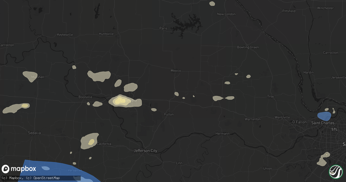 Hail map in Auxvasse, MO on July 10, 2026