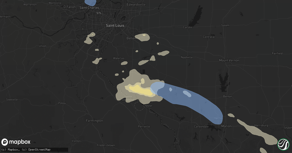 Hail map in Baldwin, IL on July 10, 2026