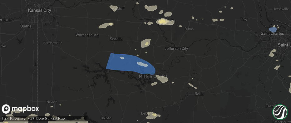 Hail map in Barnett, MO on July 10, 2026