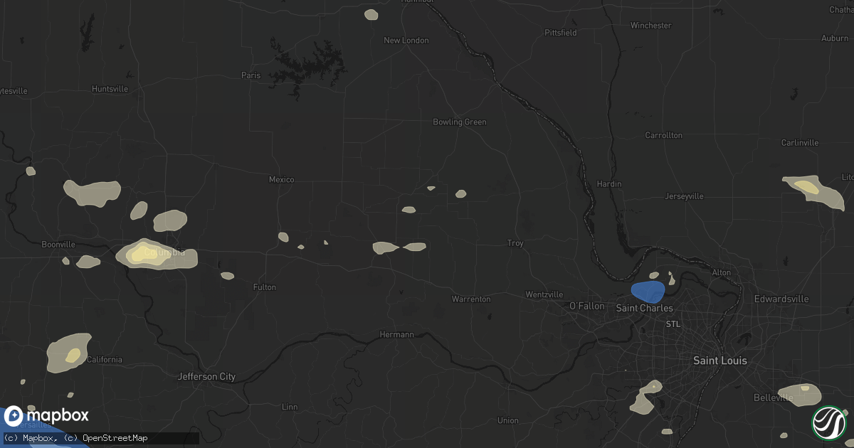 Hail map in Bellflower, MO on July 10, 2026