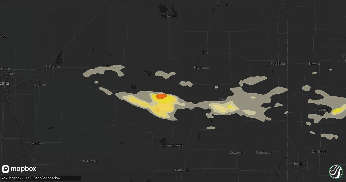 Hail map in Benedict, KS on July 10, 2026