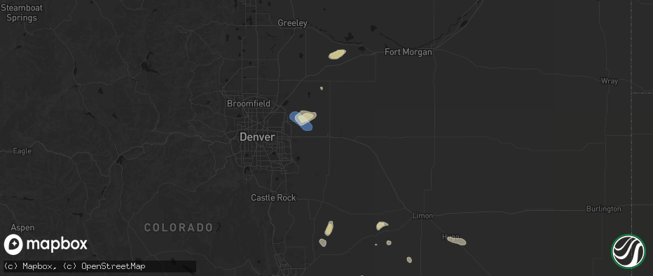 Hail map in Bennett, CO on July 10, 2026