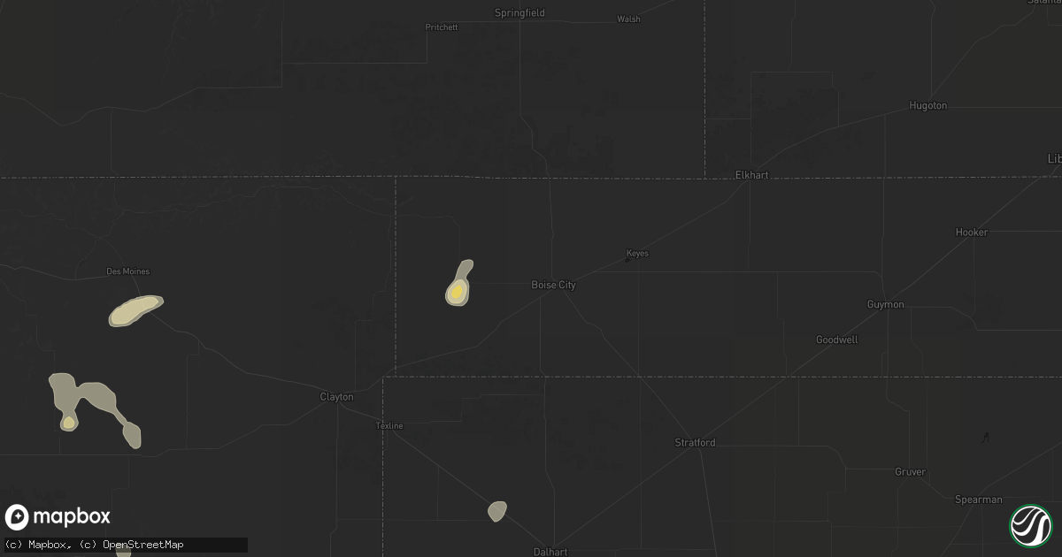 Hail map in Boise City, OK on July 10, 2026