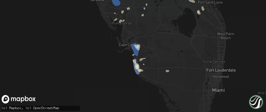 Hail map in Bonita Springs, FL on July 10, 2026