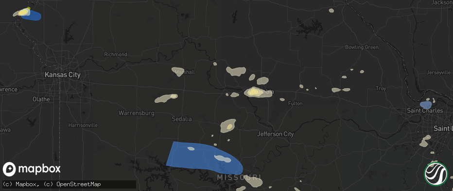 Hail map in Boonville, MO on July 10, 2026