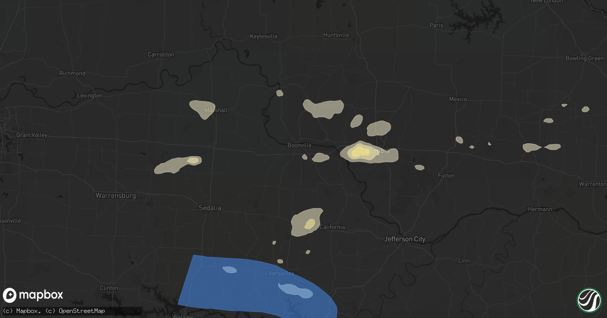 Hail map in Boonville, MO on July 10, 2026