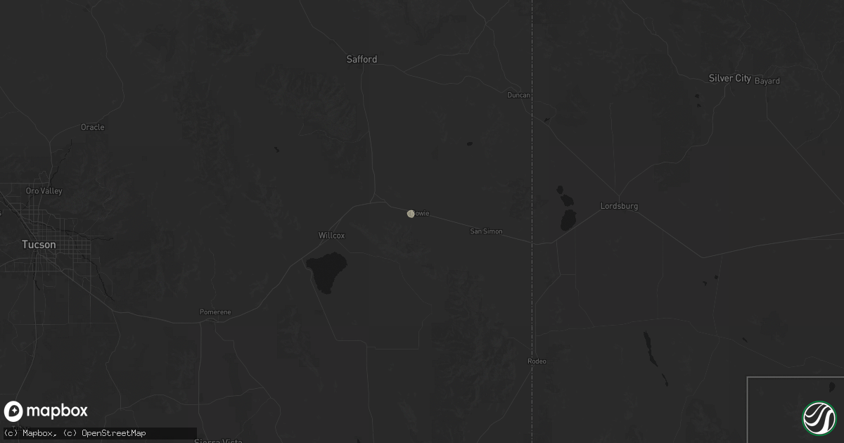 Hail map in Bowie, AZ on July 10, 2026