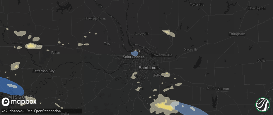 Hail map in Bridgeton, MO on July 10, 2026