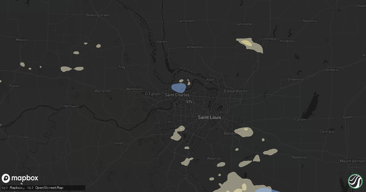 Hail map in Bridgeton, MO on July 10, 2026