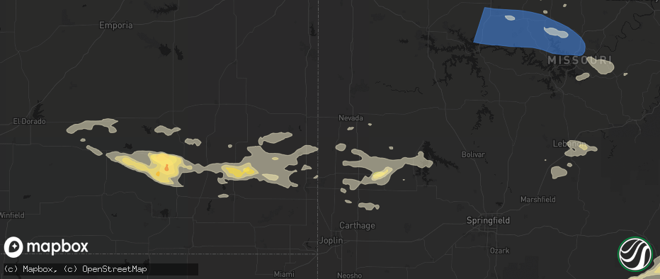 Hail map in Bronaugh, MO on July 10, 2026