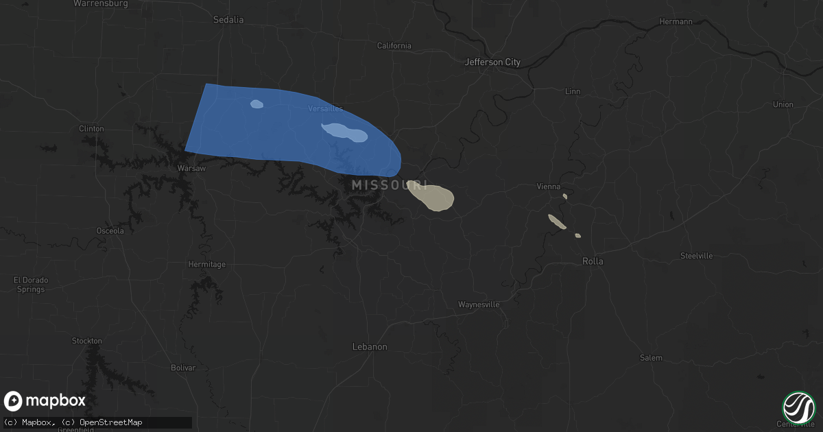 Hail map in Brumley, MO on July 10, 2026