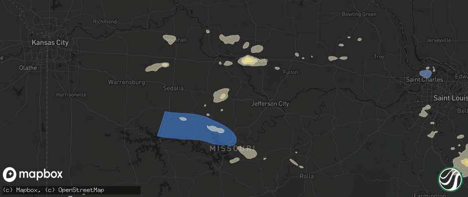 Hail map in California, MO on July 10, 2026