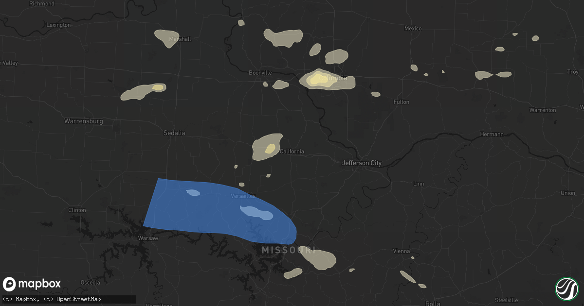 Hail map in California, MO on July 10, 2026
