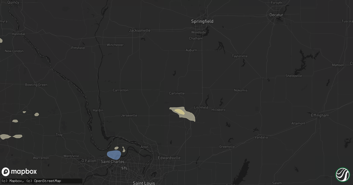 Hail map in Carlinville, IL on July 10, 2026