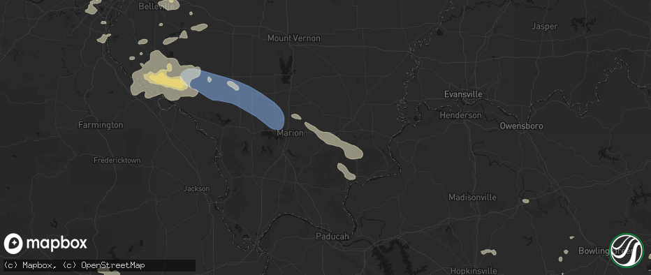 Hail map in Carrier Mills, IL on July 10, 2026