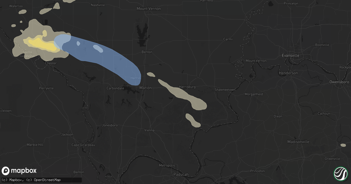 Hail map in Carrier Mills, IL on July 10, 2026
