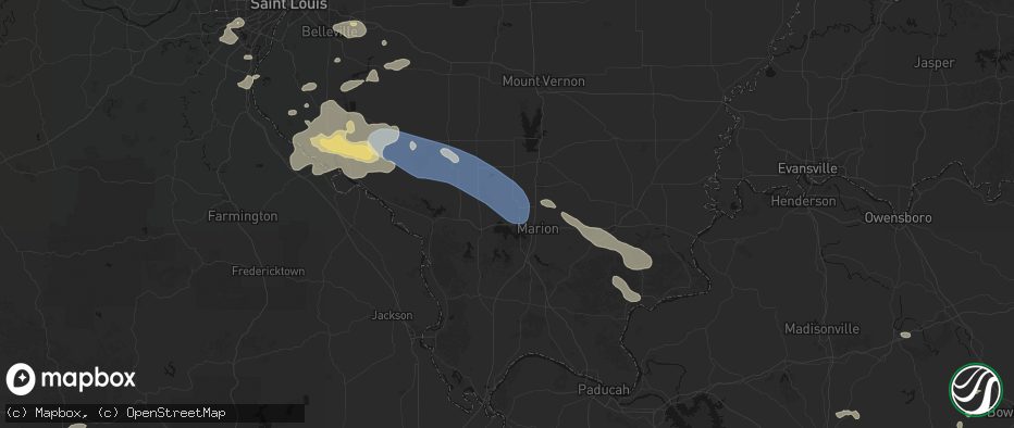 Hail map in Carterville, IL on July 10, 2026