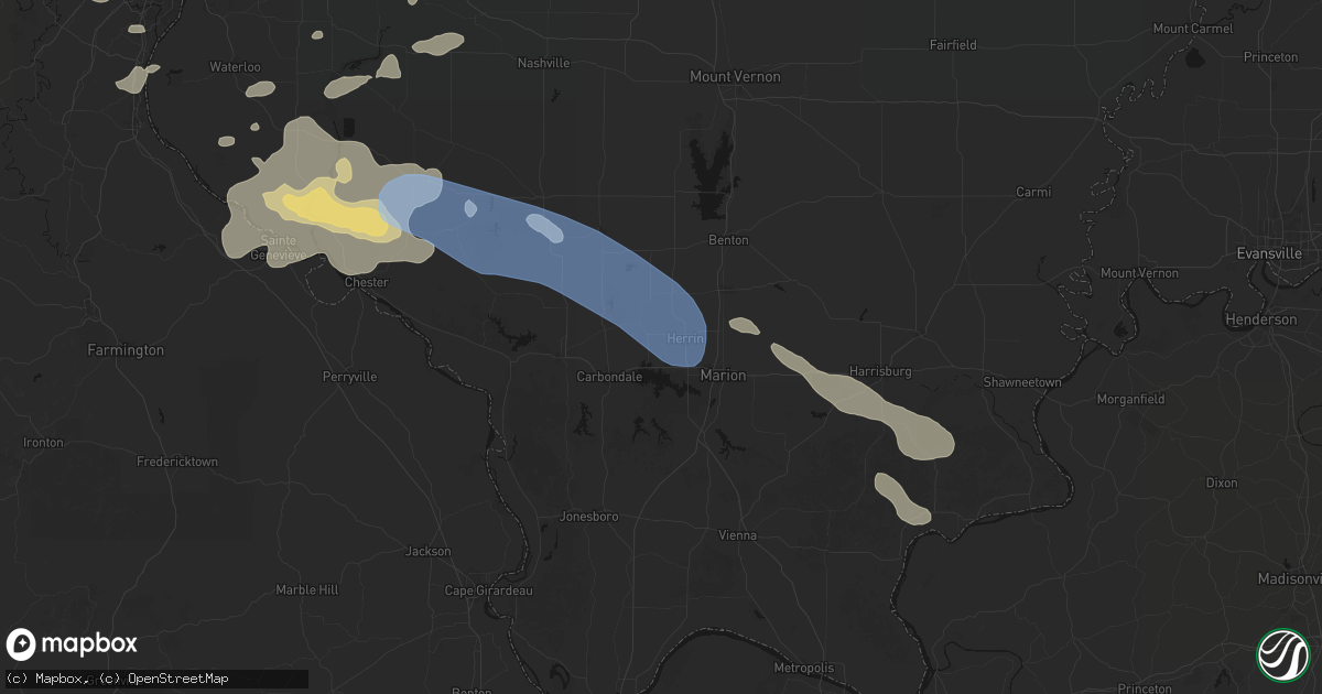 Hail map in Carterville, IL on July 10, 2026